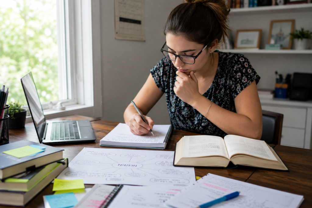 Young professional solving a logic puzzle to improve critical thinking and problem-solving skills